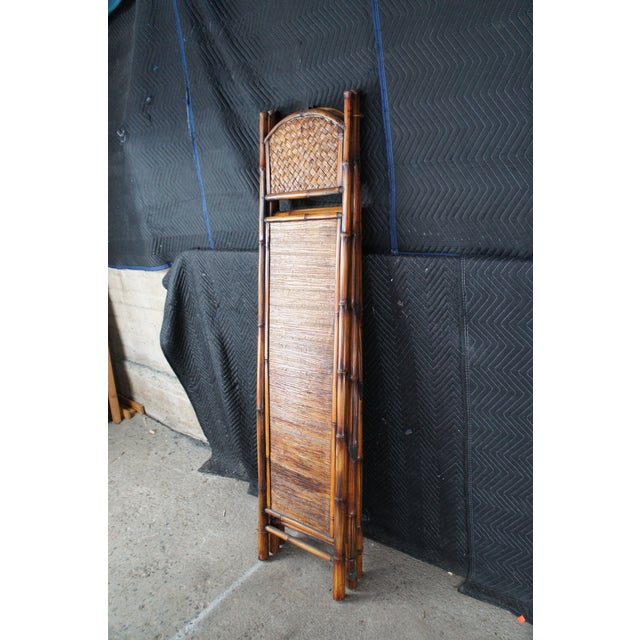 Wood British Colonial Style Bamboo & Rattan 3 Panel Room Divider Screen Boho Chic For Sale - Image 7 of 11