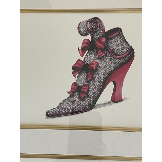Baroque Vintage Antique Chromolithographs in Gold Frames Marie Antoinette Fashion Shoes - A Pair For Sale - Image 3 of 8