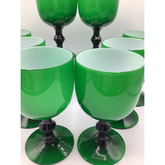 Vintage Carlo Moretti Italy Green White Cased Glass Wine Water Glasses - Set of 8 For Sale In New York - Image 6 of 7