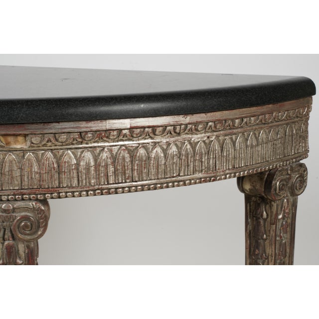 Silver Late 20th Century Neoclassical-Style Silvered Wood Demilune Console Table For Sale - Image 8 of 11