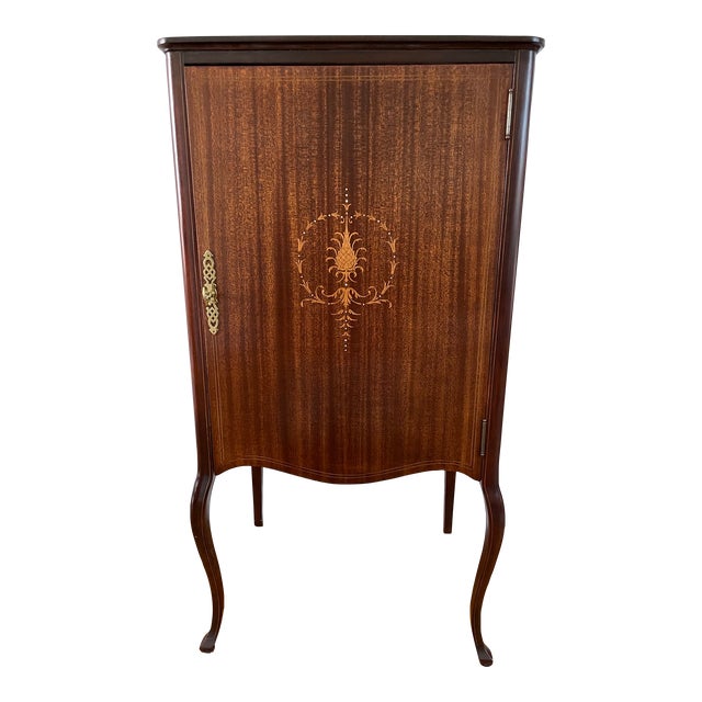 19th Century Antique Mahogany Inlaid Sheet Music Cabinet For Sale