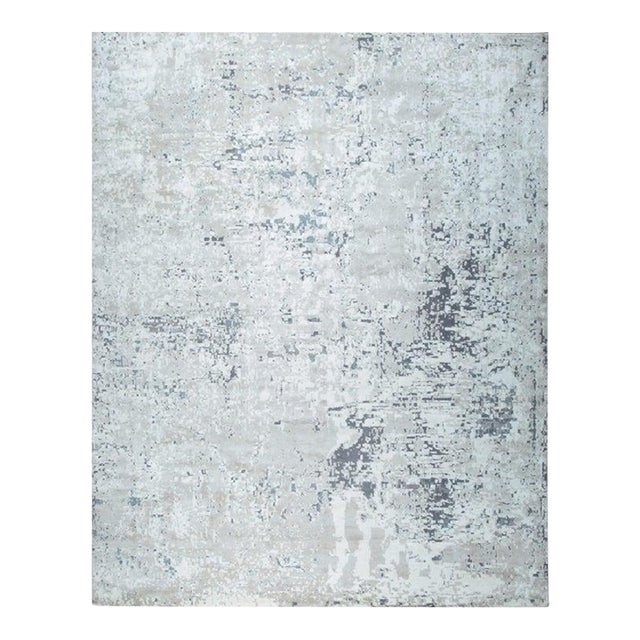 8x10 Gray Machine Made Wool Distressed Texture Abstract Modern Carpet Rug For Sale