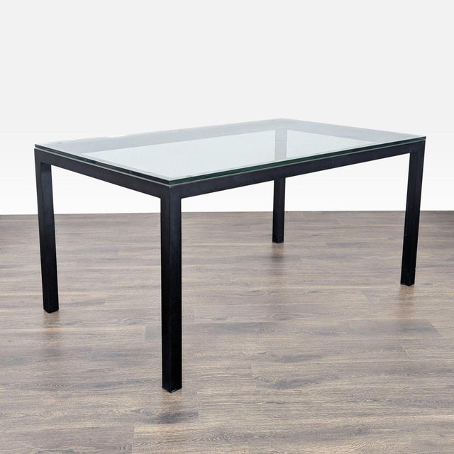 Modern Crate & Barrel Glass Top Parsons Dining Table For Sale - Image 3 of 5