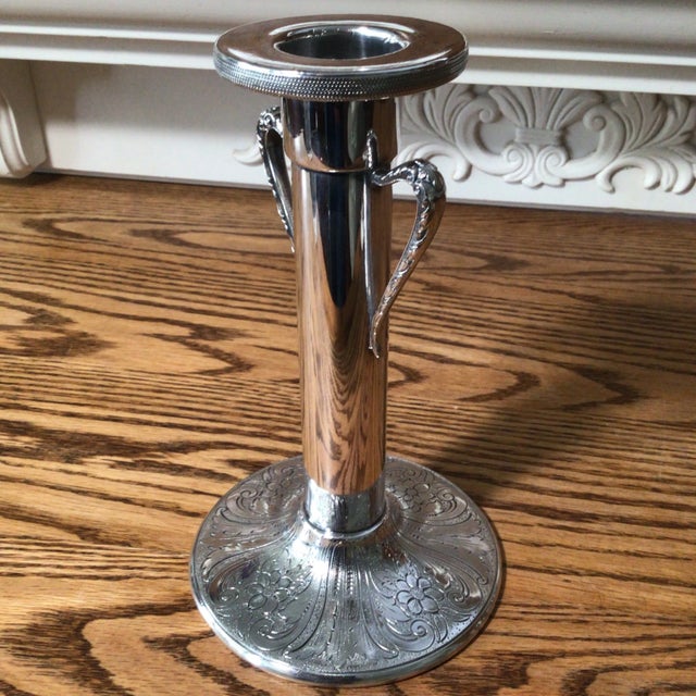 Arts and Crafts Candle Holder Silver Plated by Vintage Rogers Hand Engraved For Sale In Sacramento - Image 6 of 13