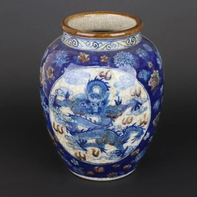 Ceramic Chinese Vintage Ceramic Pot,Qing Dynasty Kangxi Marked Blue and White Underglaze Red Porcelain Jar Hand Painted Cloud Dragon Pattern For Sale - Image 7 of 7