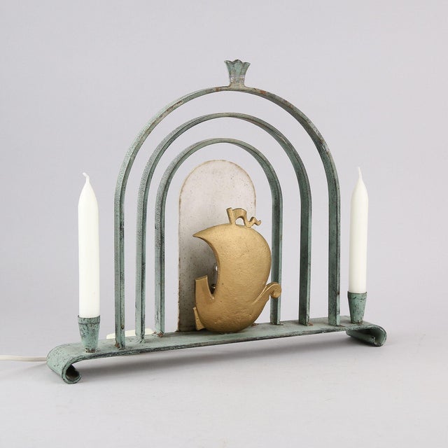 Large Art Deco Green Cast Iron Ship Table Lamp, 1930s For Sale - Image 13 of 13