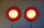 Pair of xxl space age wall sconces, round in orange lacquered metal (original color) with white opaline glass shades,...