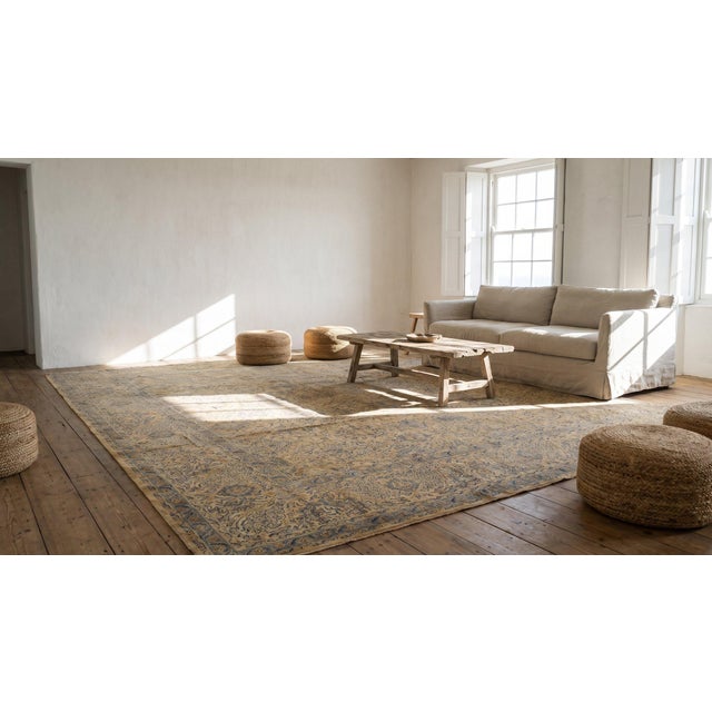 Textile Impressive Beige Background Color With Fine Floral Design Antique Persian Kerman Rug For Sale - Image 7 of 8