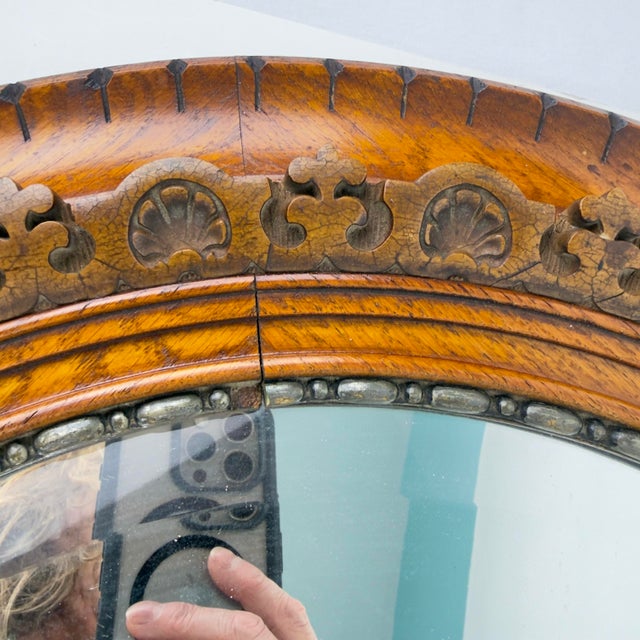 Victorian Hand Carved Round Oak Mirror For Sale - Image 4 of 13