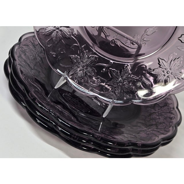 Contemporary Amethyst Poinsettia Dessert/ Salad Plates- Set of Four For Sale - Image 3 of 11