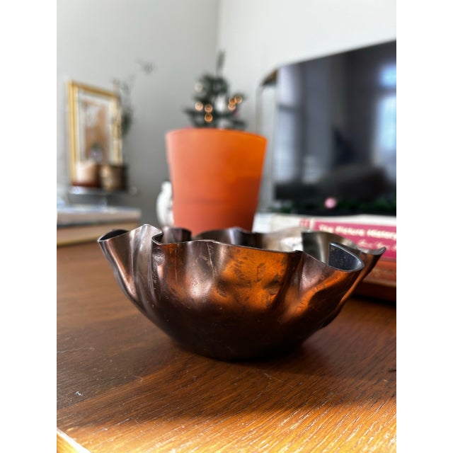 2000 - 2009 Vintage Folded Hammered Metal Decorative Bowl Sculpture For Sale - Image 5 of 5