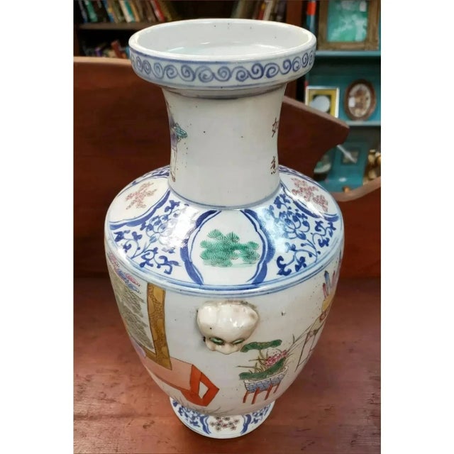 Late 19th Century 1881 Chinese Famille Rose Wucai Jingdezhen Porcelain Figural/Auspicious Symbol Motifs Baluster Vase Decorated by Da Zhun (Guangxu Period). For Sale - Image 5 of 9