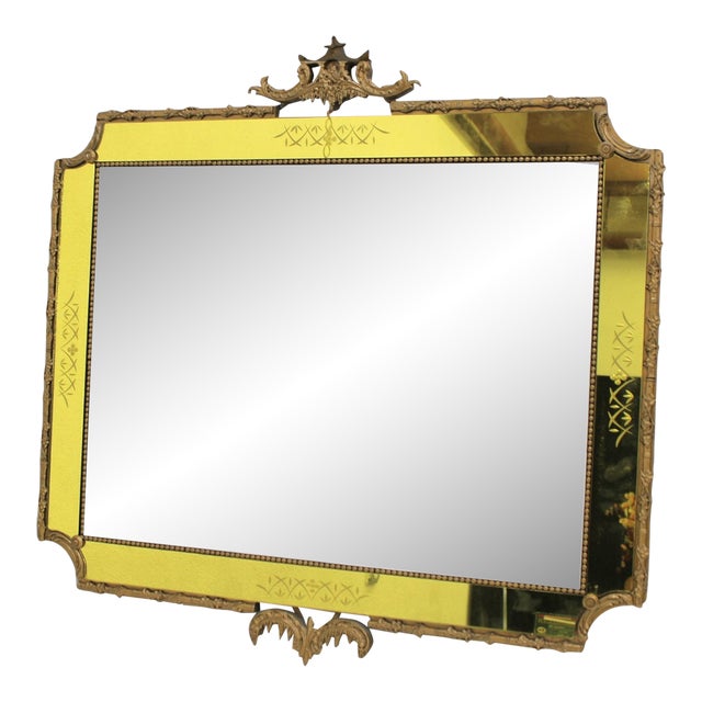 Italian Giltwood Wall Mirror With Canary‑Yellow Border, Rococo Style For Sale