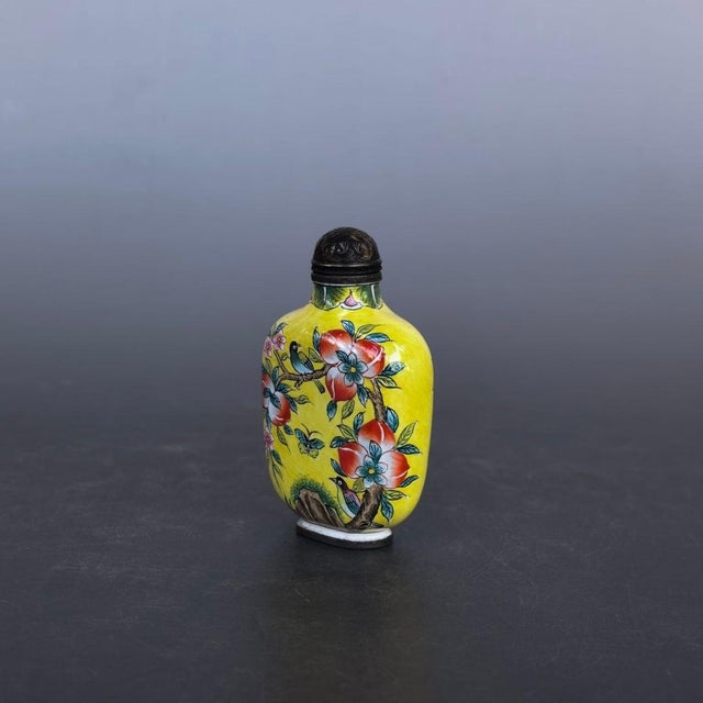 Traditional Late 19th Century Cloisonné Enamel Snuff Bottle With Bird and Flower Motif, 65g For Sale - Image 3 of 9