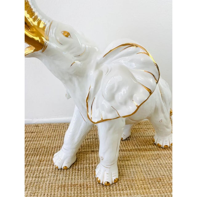 Ceramic Vintage 1980s Huge White & Gold Ceramic Statue With Trunk Up / Blanc De Chine For Sale - Image 7 of 10