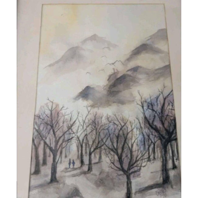 1970 Manfred H. Kuhnert Mid-Century Modern Watercolor Landscape For Sale - Image 6 of 8