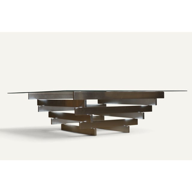 Mid-Century Modern Sculptural Coffee Table in Brushed Aluminum and Glass, 1970s For Sale - Image 3 of 18