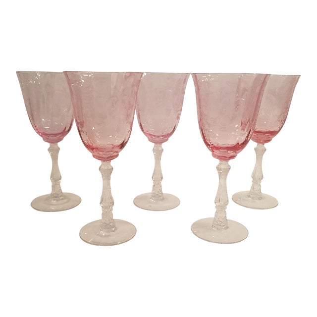 19731978 Fostoria Navarre Pink Water Goblets Signed Fostoria Set of