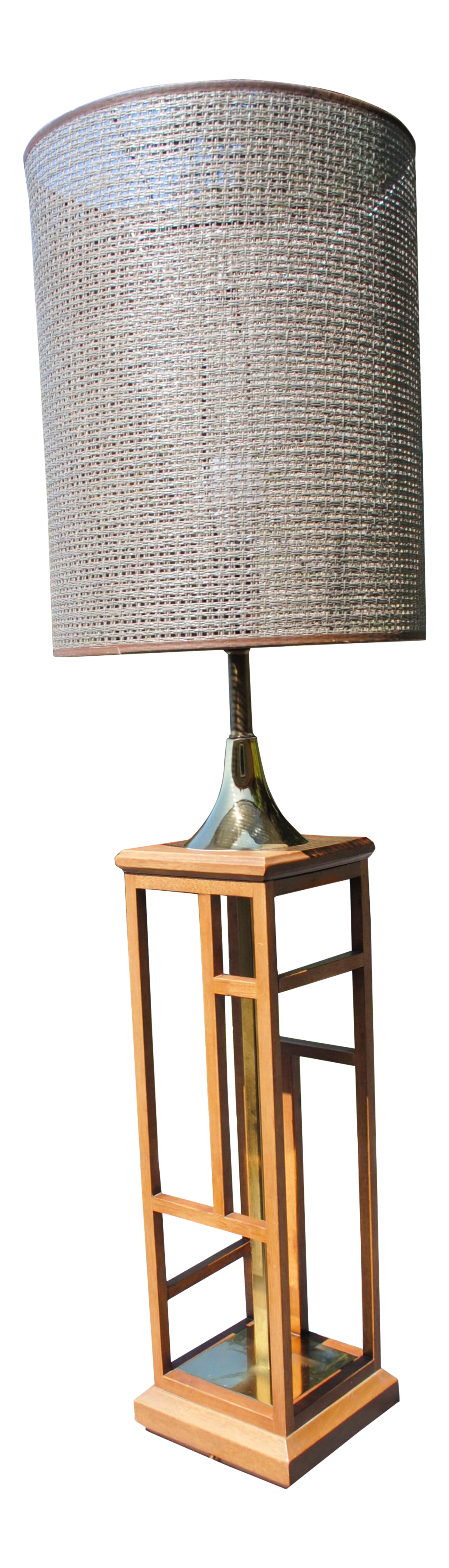 Mid Century Modern Tall Table Lamp in Wood /& Brass