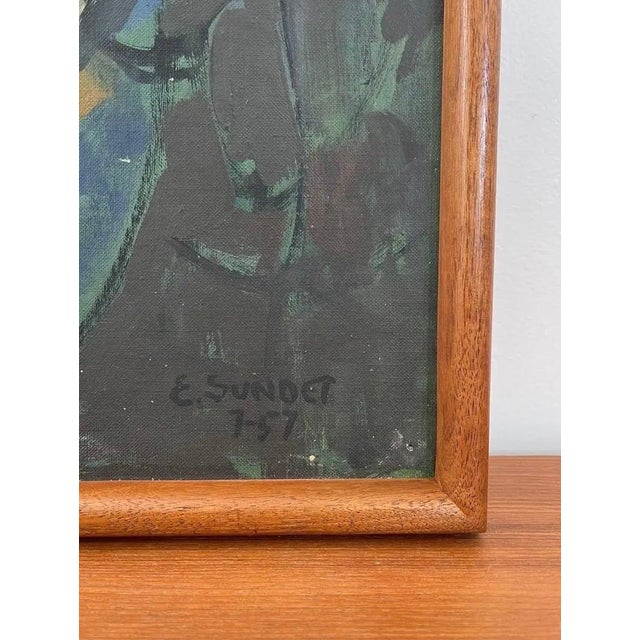 Mid-Century Modern Vintage Mid-Century Modern Abstract Floral Painting by E. Sundt, Signed '57 For Sale - Image 3 of 10