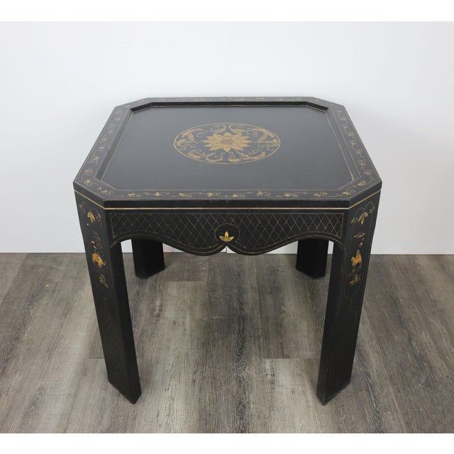 Vintage Hand Painted Gold Chinoiseries Square Side Table For Sale - Image 4 of 7