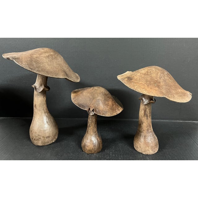ITEM NAME: Set of 3 Carved Wood Mushroom Sculpture ORIGIN: Philippines AGES: Late 20th Century MATERIALS: Wood...