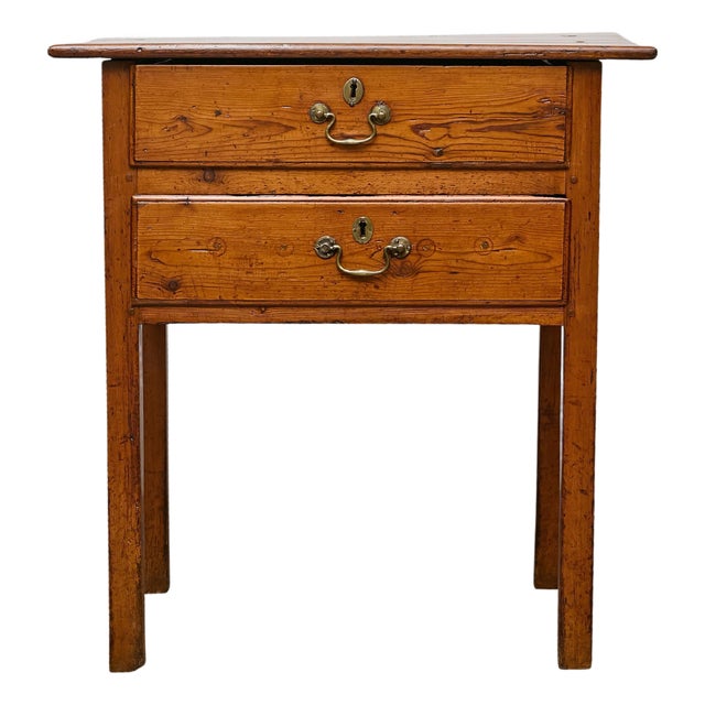 19th Century English Pine Side Table with Two Drawers and Patina For Sale
