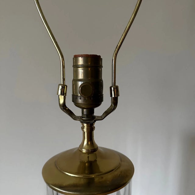 Traditional Vintage Brass and Cylinder Cut Glass Tall Buffet Lamp For Sale - Image 3 of 10