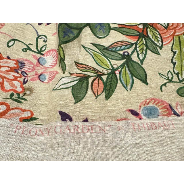 Traditional Thibaut Peony Garden Hand Printed Tasseled Linen Pillows/a Pair For Sale - Image 3 of 9