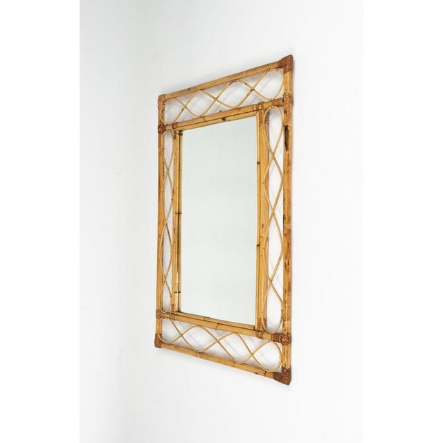 1970s Mid-Century French Riviera Curved Bamboo and Rattan Wall Mirror, Italy, 1970s For Sale - Image 5 of 11