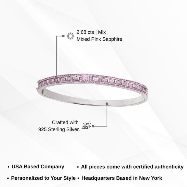 925 Sterling Silver Geometric Hinged Bangle With Mixed Cut Pink Sapphires - Caratandher For Sale - Image 13 of 15