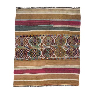 Vintage Colorful Kilim Rug- 4′5″ × 5′5″ For Sale