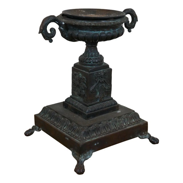 Late 20th Century Maitland-Smith Bronze Neoclassical Footed Trophy Urn Candle Holder Pillar For Sale