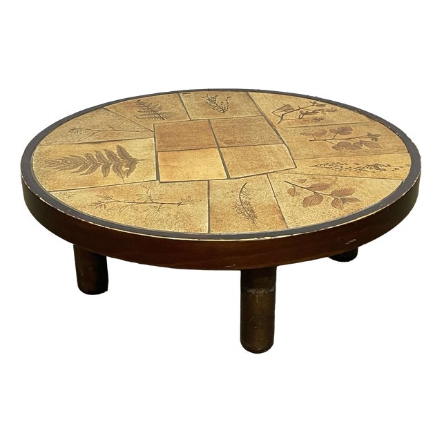 Beechwood Coffee Table with Ceramic Top from Raymonde Leduc Vallauris, 1960s For Sale