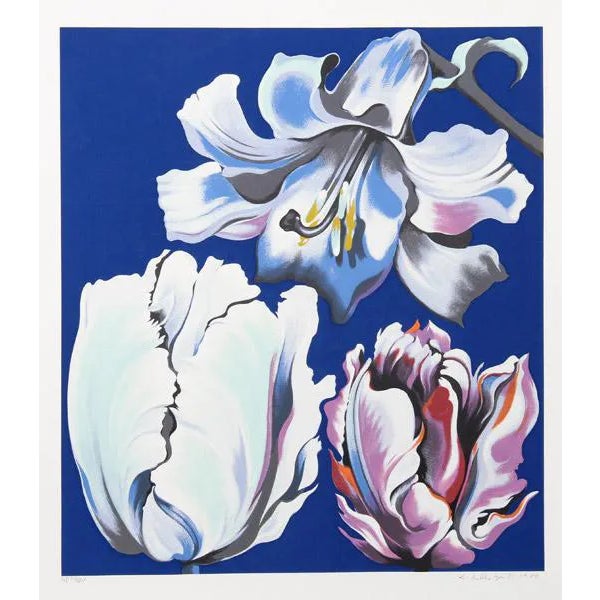 1980 "Flowers on Blue" Print by Lowell Blair Nesbitt For Sale