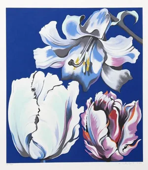 1980 "Flowers on Blue" Print by Lowell Blair Nesbitt