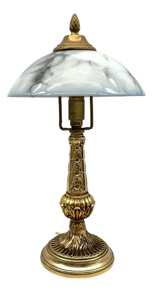 Art Nouveau Brass Table Lamp Made with Marbled Glass Shade, 1930s