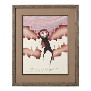 Signed Amado Maurilio Peña Southwestern Figural Print, Framed 29" For Sale