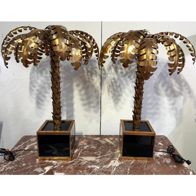 Late 20th Century Late 20th Century Pair of Maison Jansen Style Gilt Metal Palm Tree Table Lamps For Sale - Image 5 of 15
