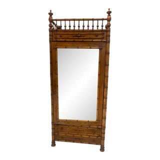 Antique Late 19th Century Faux Bamboo & Pine Mirrored Armoire For Sale
