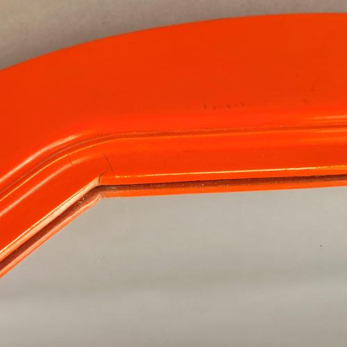 Octagonal mirror with round orange wooden frame, 1970s design. Design period: 1970 - 1979 Country of production: Italy...
