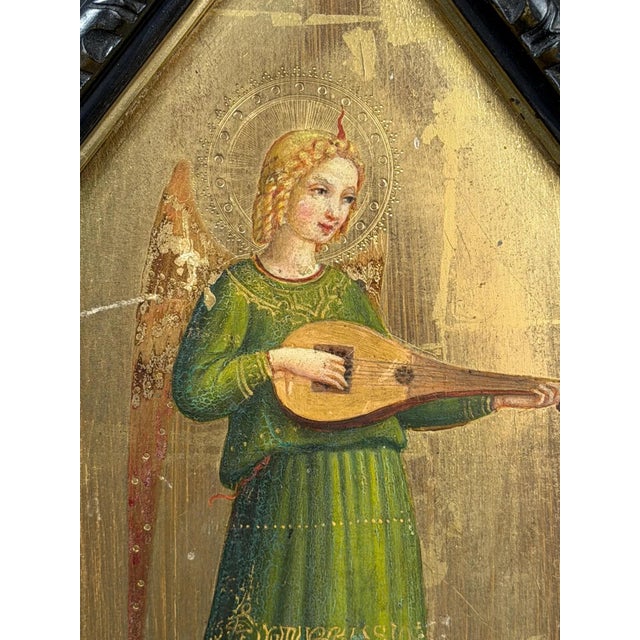 Italian School Artist, Angel Musician, 1800s, Oil on Panel with Gold Leaf For Sale - Image 6 of 9
