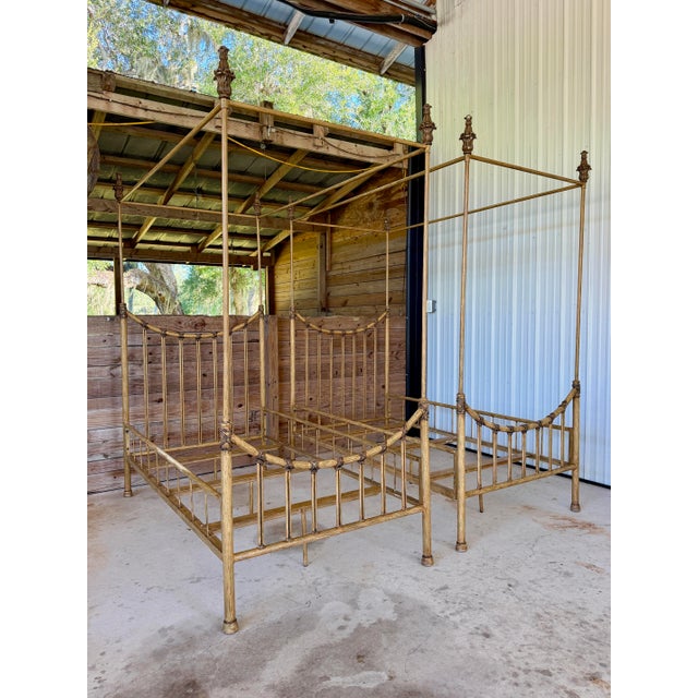 Ornamental & Decorative Materials Pair of Vintage Faux Bamboo Metal Twin Four-Poster Canopy Beds For Sale - Image 7 of 12