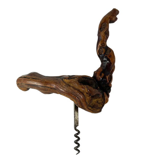 Vintage French Grape Vine Wood Corkscrew Wine Bottle Opener For Sale