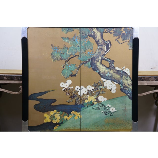 Japanese Paulownias & Chrysanthemums Lithograph After Sakai Hoitsu 31" For Sale - Image 6 of 13