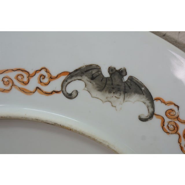 Imari Porcelain Antique Japanese Imari Porcelain Enamel Floral Medallion Bird Bat Plate 12" For Sale - Image 4 of 12