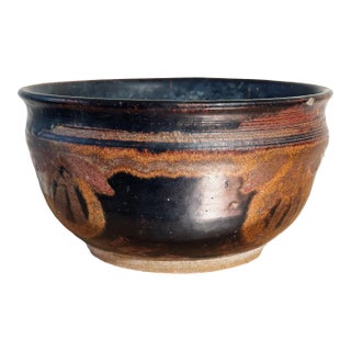 Mid-Century Hand Thrown California Studio Pottery Bowl With Elegant Glaze Design in Brown For Sale