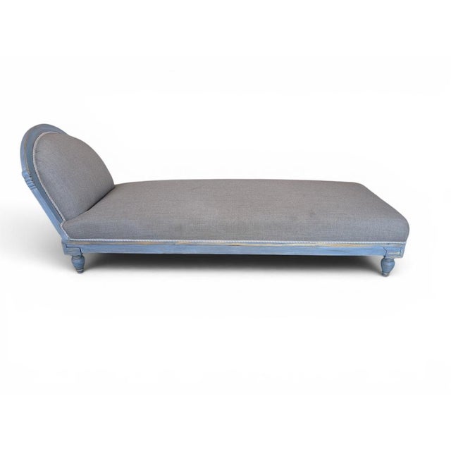 Chaise Lounge in Wood and Hand-Decorated Fabric For Sale - Image 9 of 9