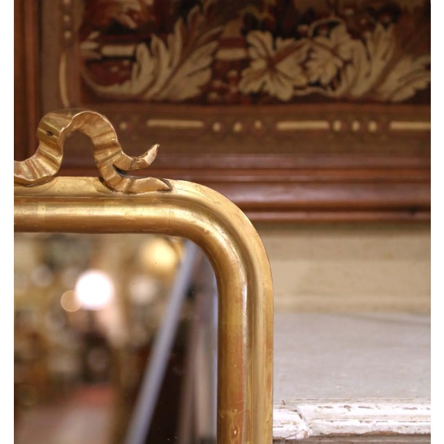 19th Century French Louis XVI Carved Giltwood Mirror With Ribbon Bow Crest For Sale - Image 4 of 7