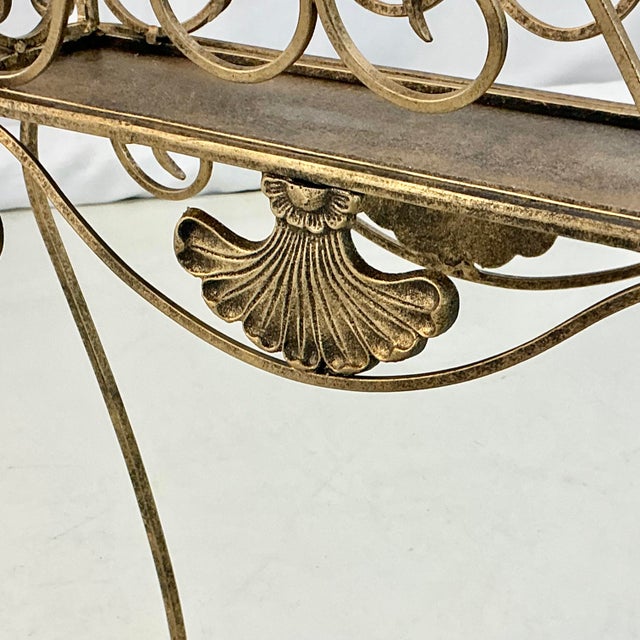 1970s Vintage Neoclassical Hollywood Regency Metal Plant Stand With Scroll Design For Sale - Image 11 of 13